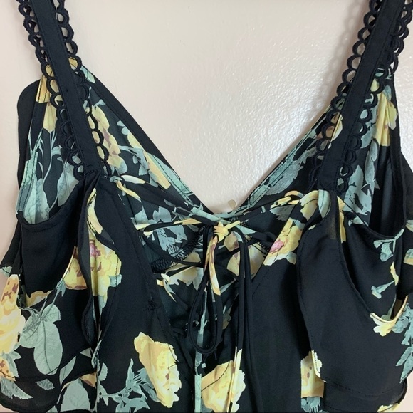 [JD Luxe] Black Yellow Floral Print Cold Shoulder Midi Dress - Picture 9 of 10